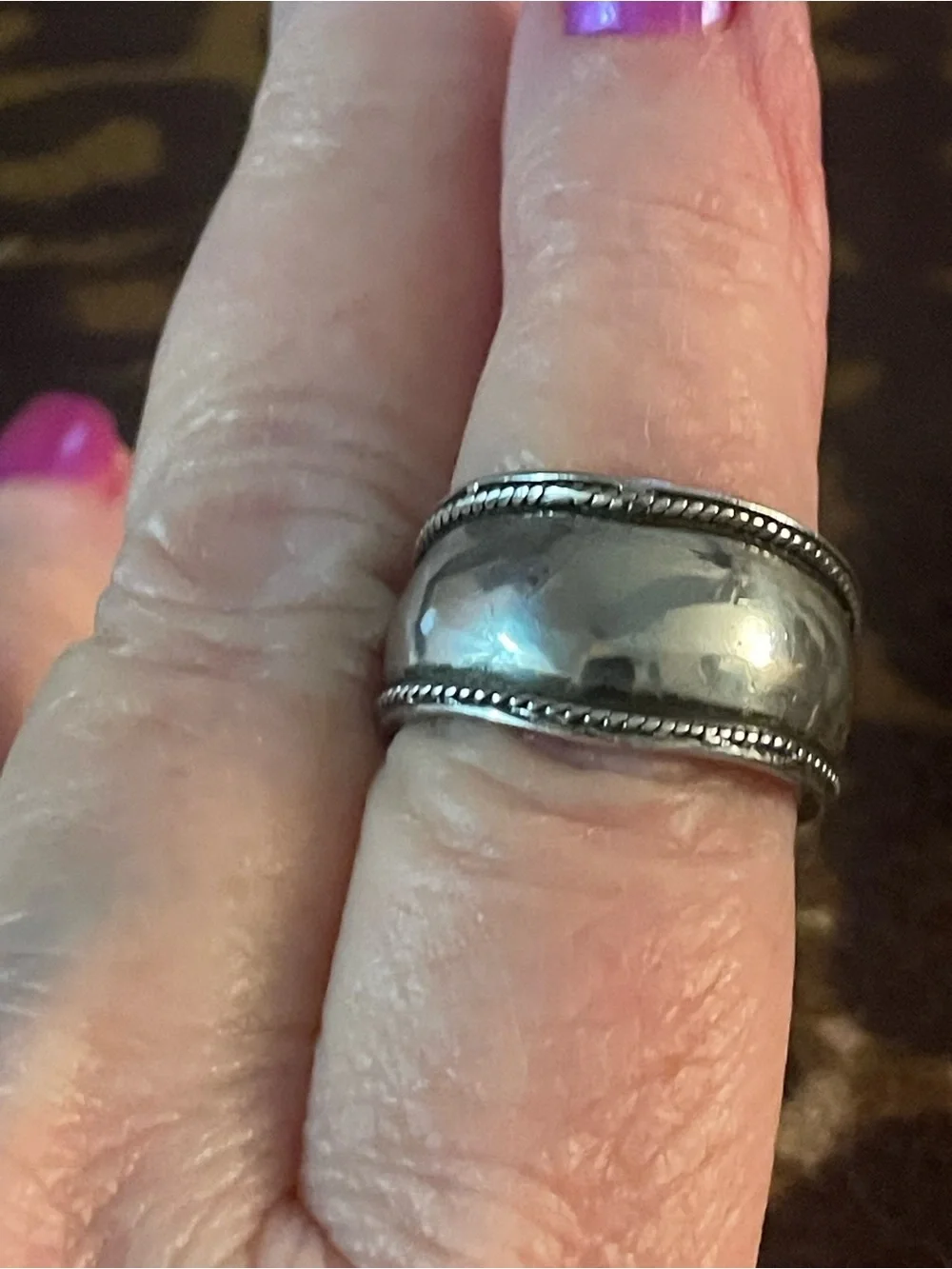 Sterling Silver Rope-Edge Wide Band Ring - Silver 925  NF Thailand Sz 8.5